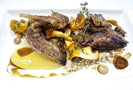 Grouse with girolle and barley risotto